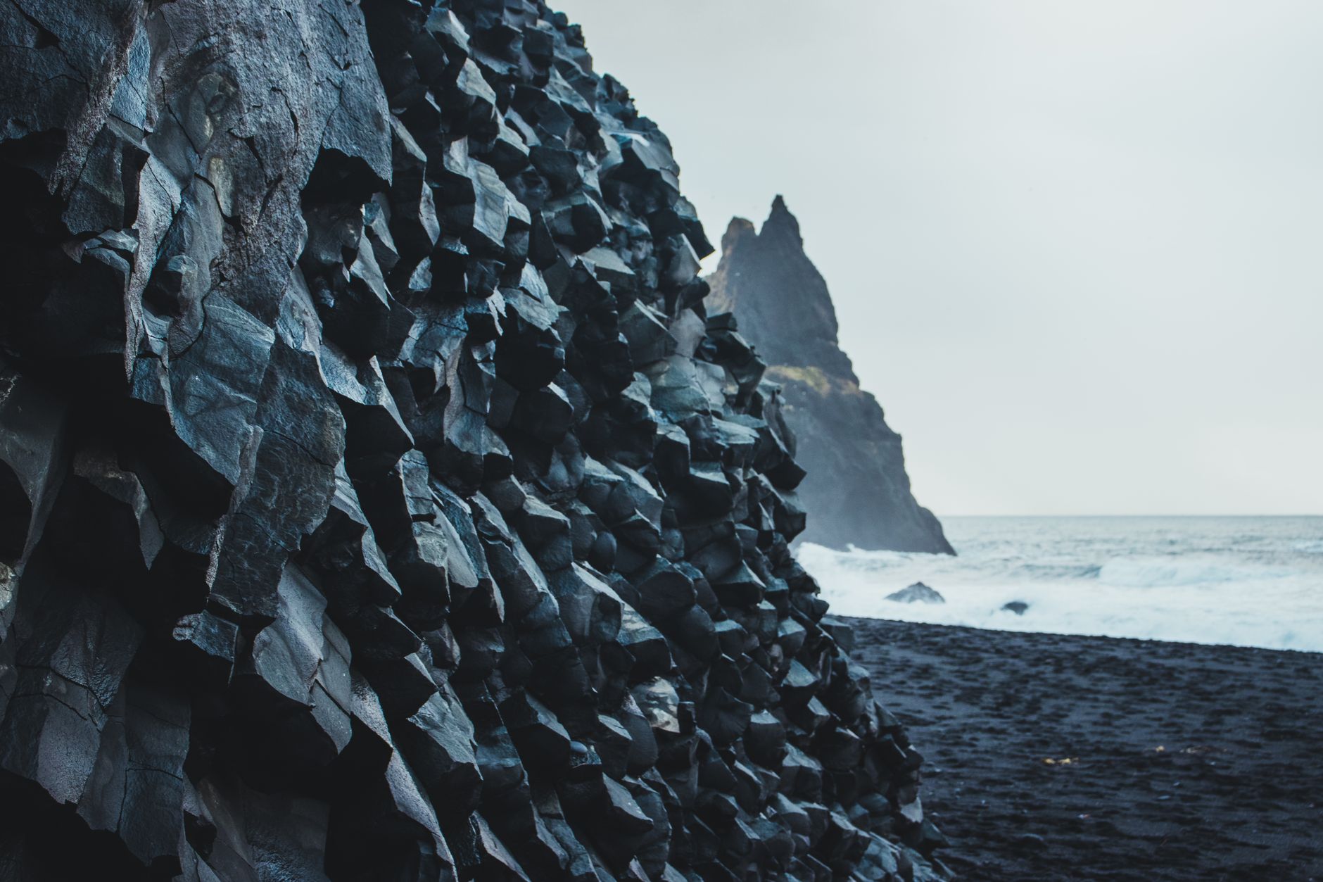 Icelandic dramatic coastline and black sand